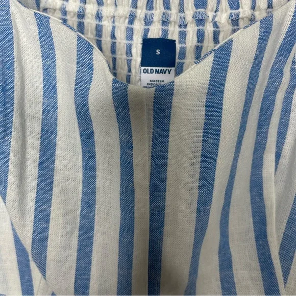 Old Navy Fit & Flare Linen-Blend Blue Stripe Midi Dress size small - Picture 4 of 4